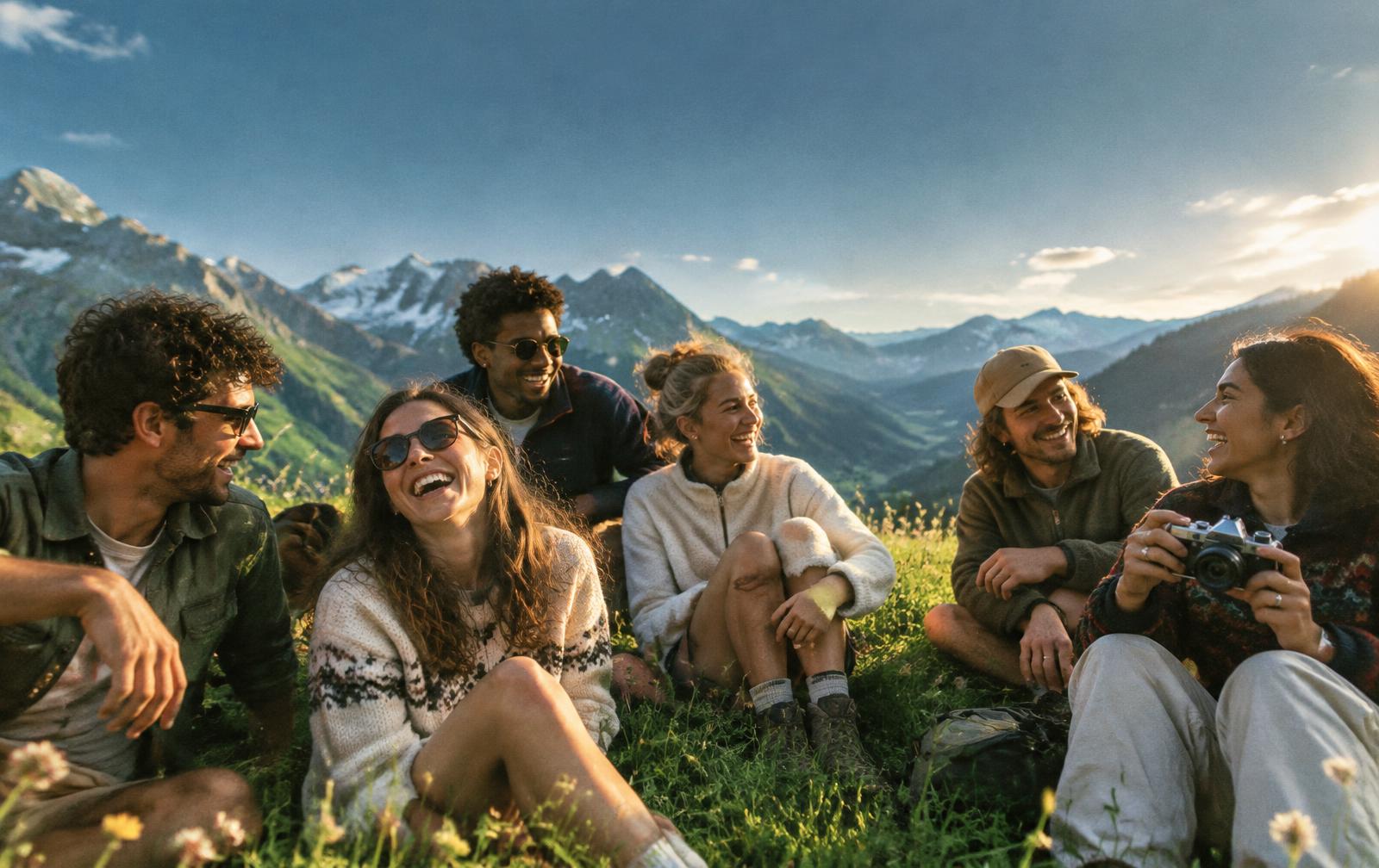Amici insieme in montagna
